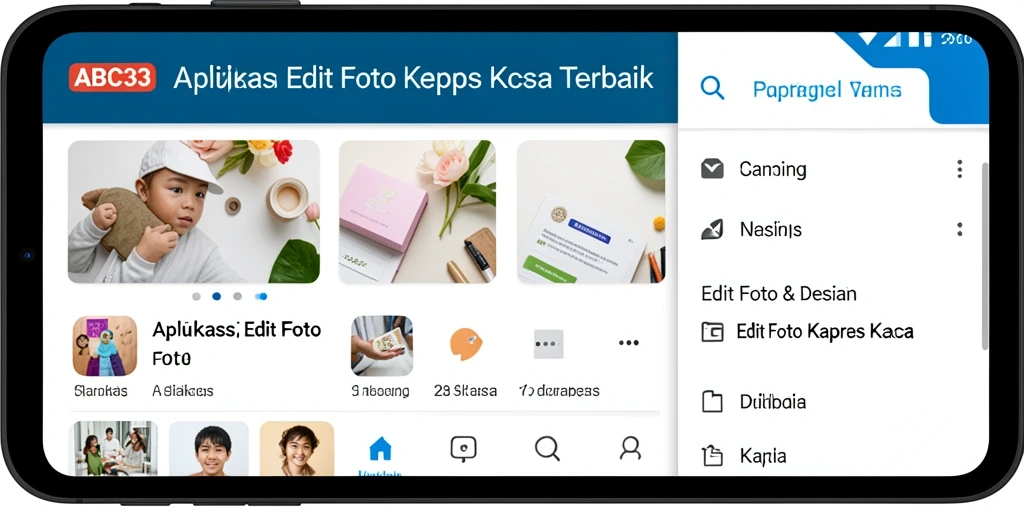 Antarmuka aplikasi ABC33 dengan efek Edit Foto Kertas Kaca.