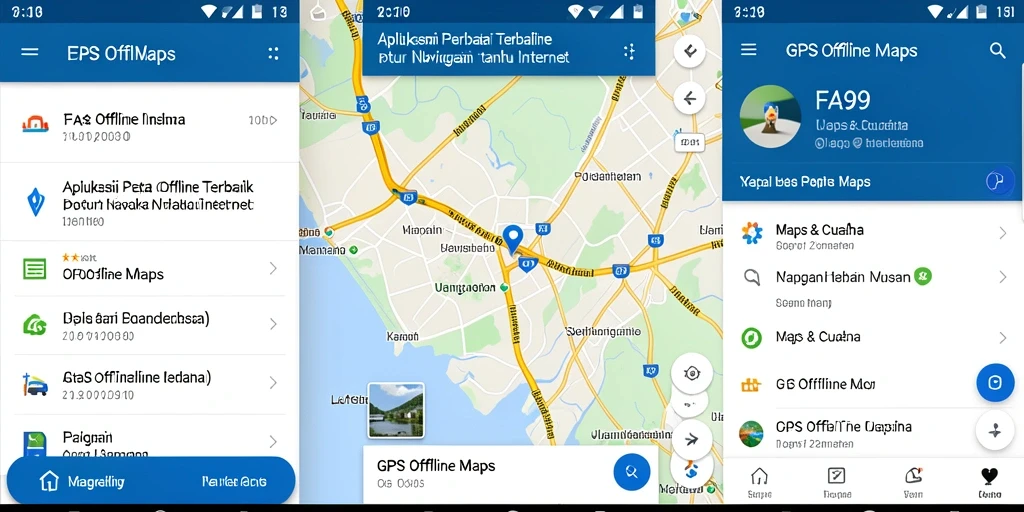 Antarmuka intuitif aplikasi GPS Offline Maps FA99 yang memudahkan navigasi.