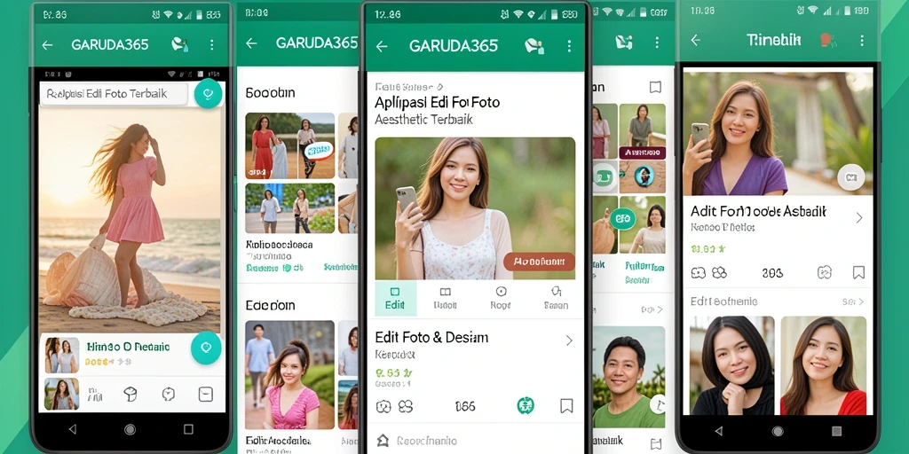 Tampilan antarmuka aplikasi GARUDA365 dengan fitur Edit Foto Aesthetic.
