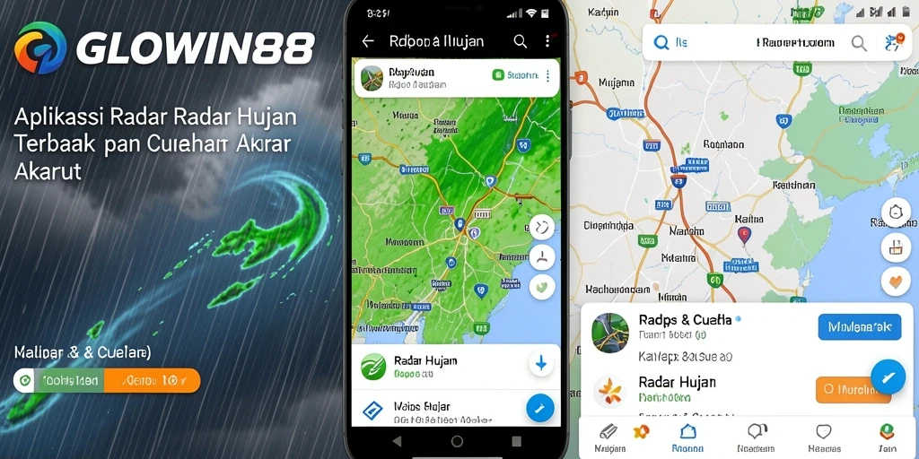 Antarmuka aplikasi GLOWIN88 menunjukkan radar hujan secara real-time.