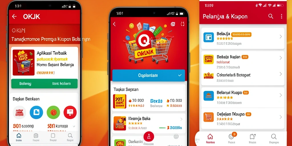 Antarmuka aplikasi OKJK dengan berbagai kupon menarik.